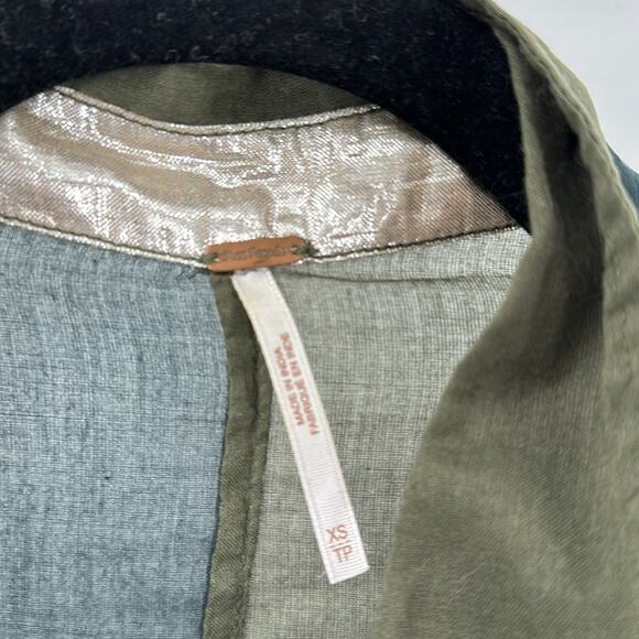 Free People Rainbow Rays Button Down Green oversized longline sheer size XS - Picture 10 of 11